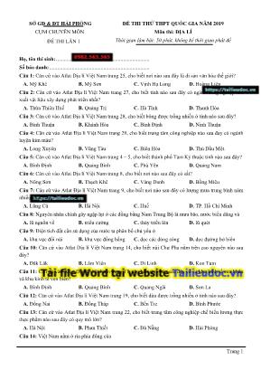 Đề thi thử THPT Quốc gia môn Địa lý năm 2019 lần 1 - Sở giáo dục và đào tạo Hải Phòng